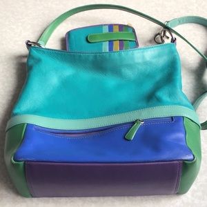 Bright, colorful leather purse and matching wallet